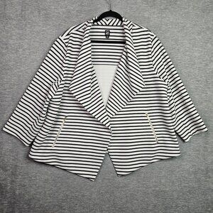 Roz Ali Women's Black White Stripes Open Front Lined Blazer Size 3X